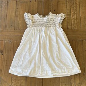 Bonpoint Cream and taupe smocked eyelet dress girls size 6